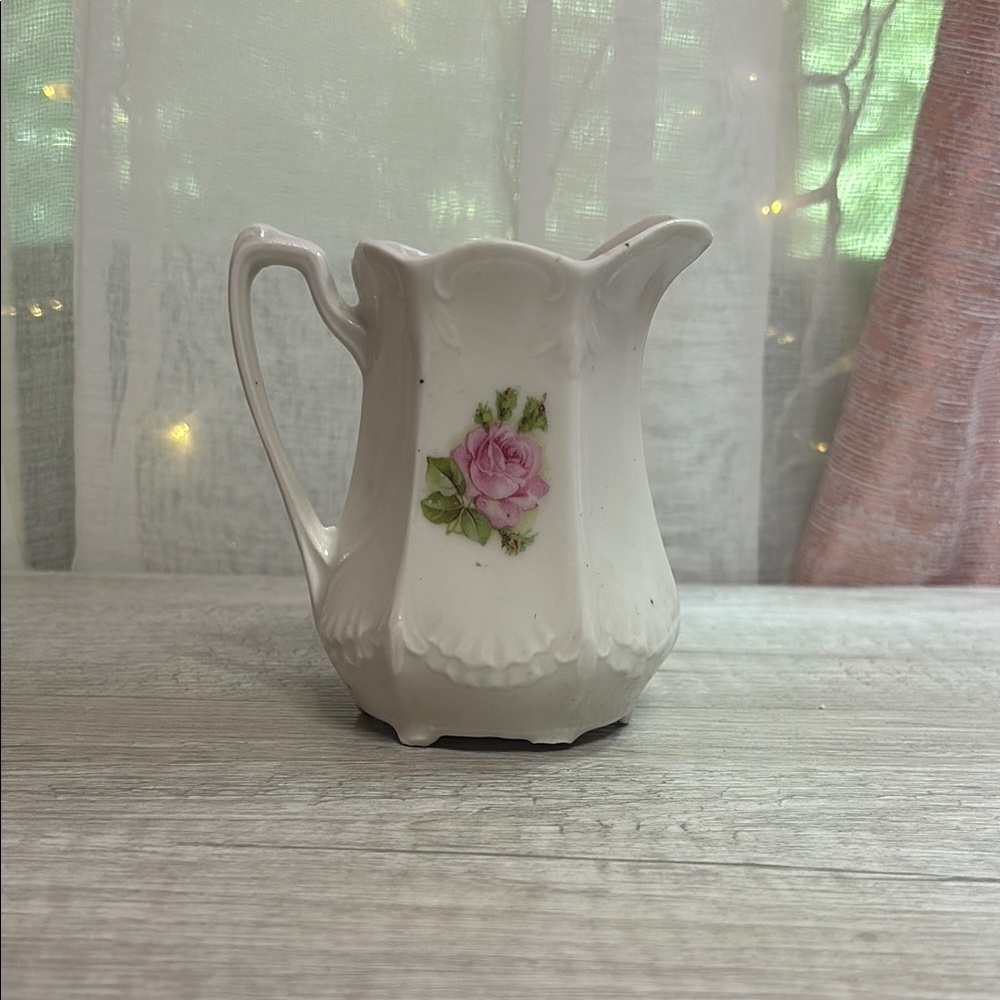 White Creamer with Pink Rose Design